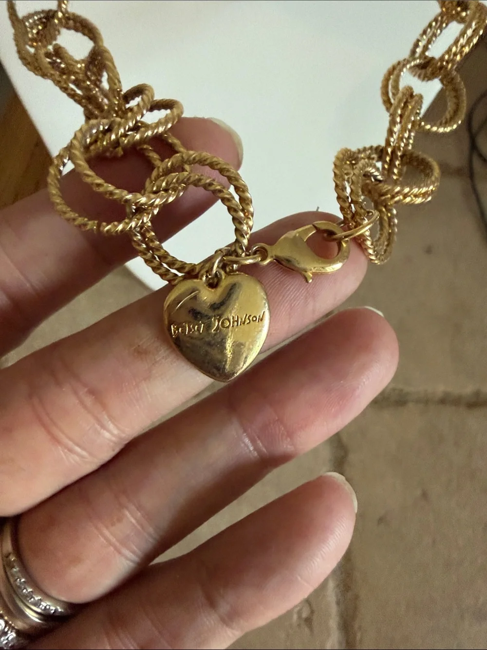 Vintage Betsy Johnson Gold Link Chain Necklace with Heart Charm